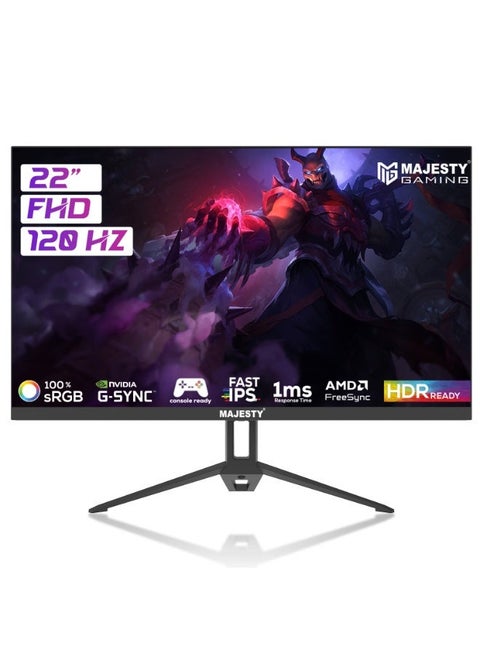 ماجيستي شاشة ألعاب 22 بوصة FHD 1920×1080 | IPS | 120Hz (مع كسر سرعة حتى 120Hz) | 1ms | HDR | ‎100% sRGB | G-SYNC & FreeSync | سماعات مدمجة | HDMI & VGA | VESA